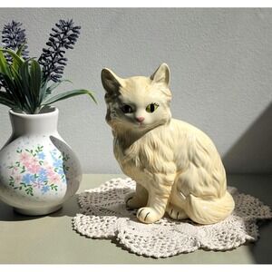 Vintage Ceramic Long Hair Cat Figurine | Kitsch Cat Statue | Mid Century Cat